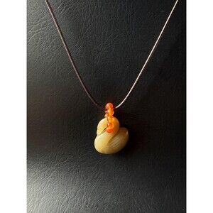 Natural Brown Jade Carved Swan Pendant Necklace Hand Carved Nephrite agate Beads